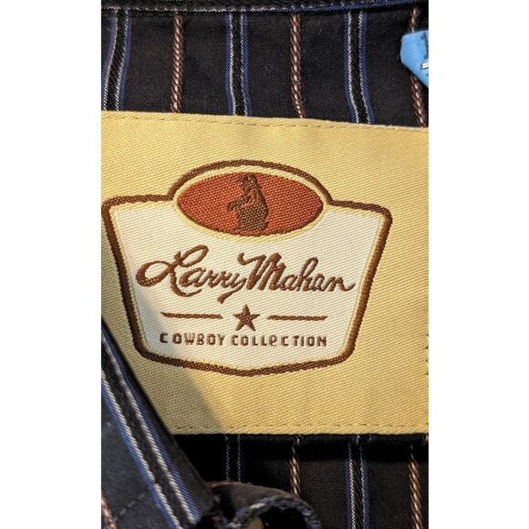 Vintage Larry Mahon Cowboy Collection Black Stripe Western Shirt Mens Sz XL - Picture 3 of 8